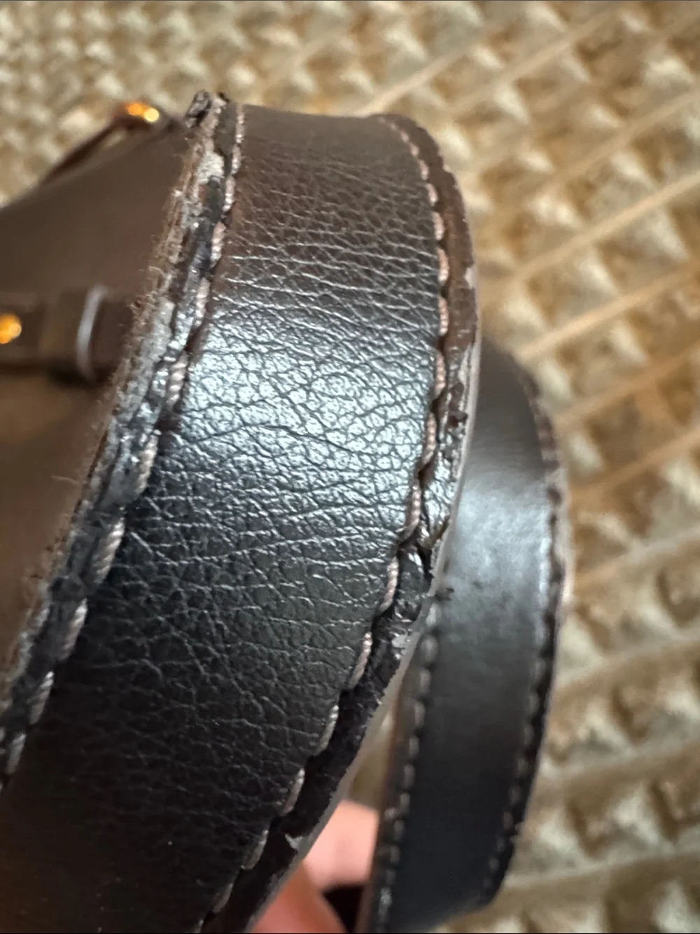 Fossil Black Leather Satchel with Brown Strap Accent